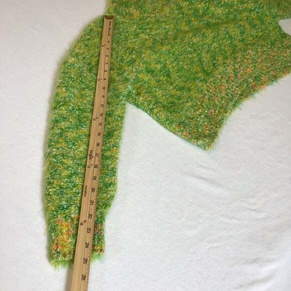 Free People Stardust Sweater green yellow fuzzy combo women Small Y2K Retro NWOT - Picture 9 of 11